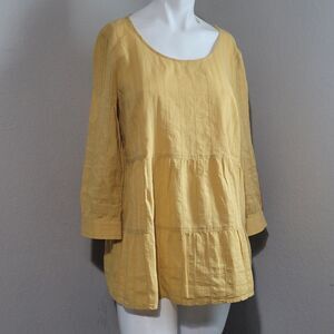 J. Jill Small tunic top blouse scoop neck cotton texture lightweight yellow